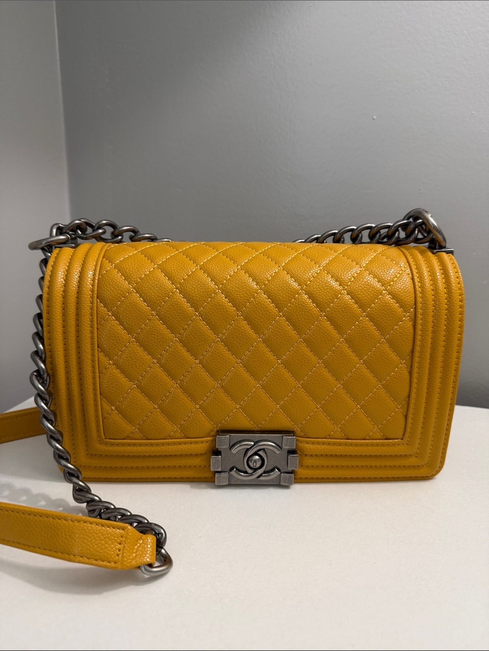 Yellow Quilted Chain Shoulder Bag